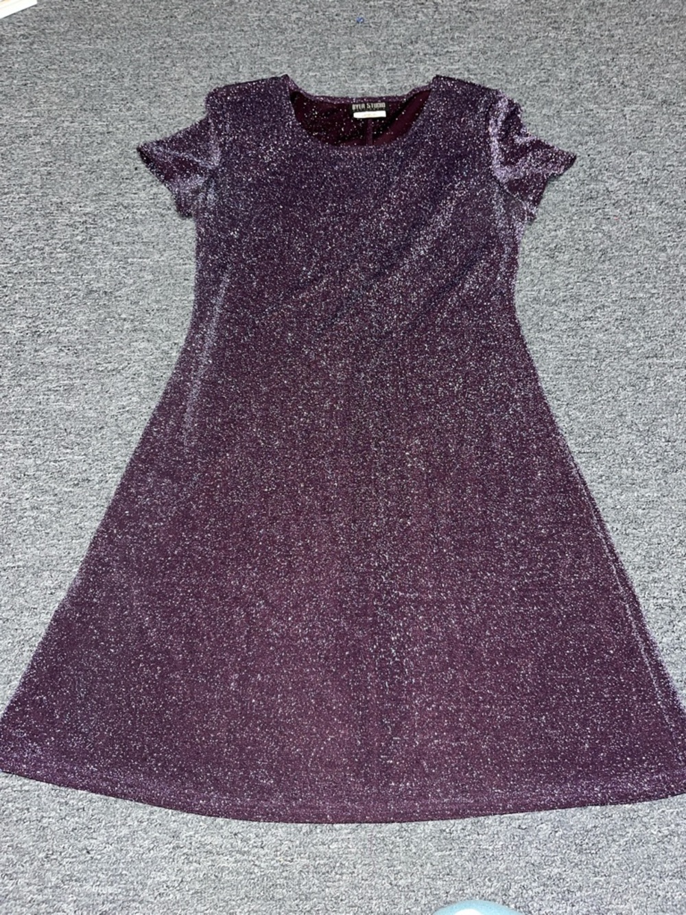 Byer Studio Women’s Plum Sparkly Vintage Midi Dress Short Sleeve